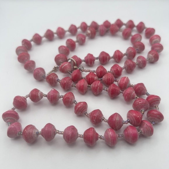 Bead for Life Pink Paper Beads with seed pearl rhinestones Necklace - Picture 6 of 11